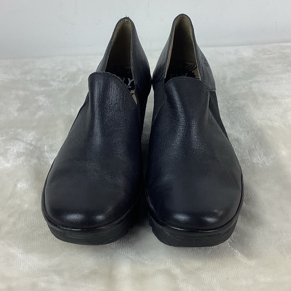 Fly London Black Leather Wedges - Picture 9 of 13